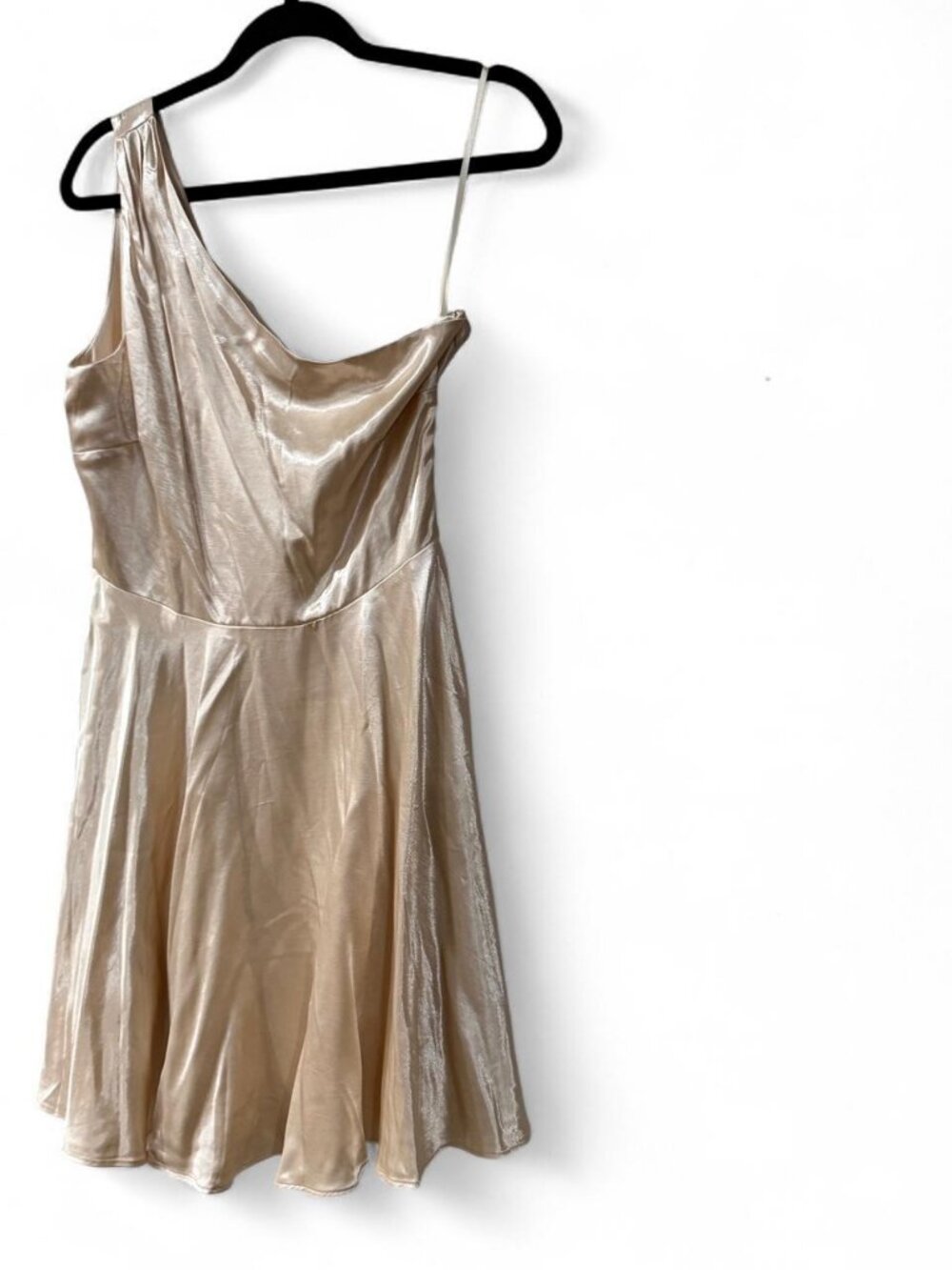 Lulus Off-White Metallic One-Shoulder Satin Mini Dress Size L